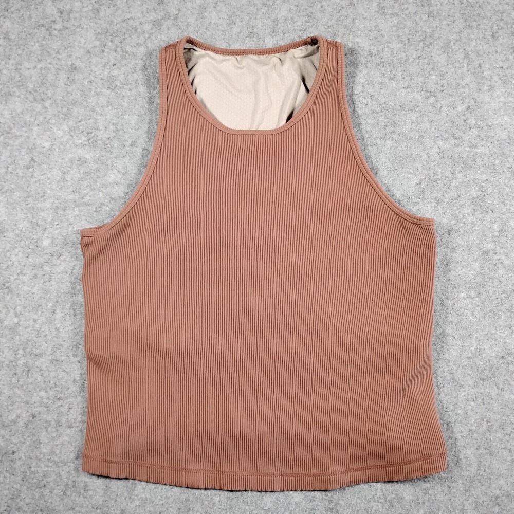 Vuori Ribbed Crop Tank Top with Built-in Bra Terracotta Brown Womens Size S